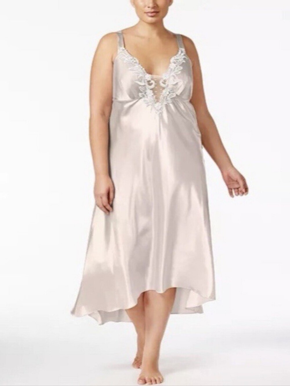 Flora Nikrooz Stella Satin Ivory Long Chemise Lingerie Gown - Size XL